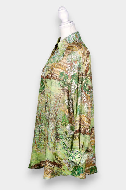 Tussah Silk Landscape Print Oversized Shirt