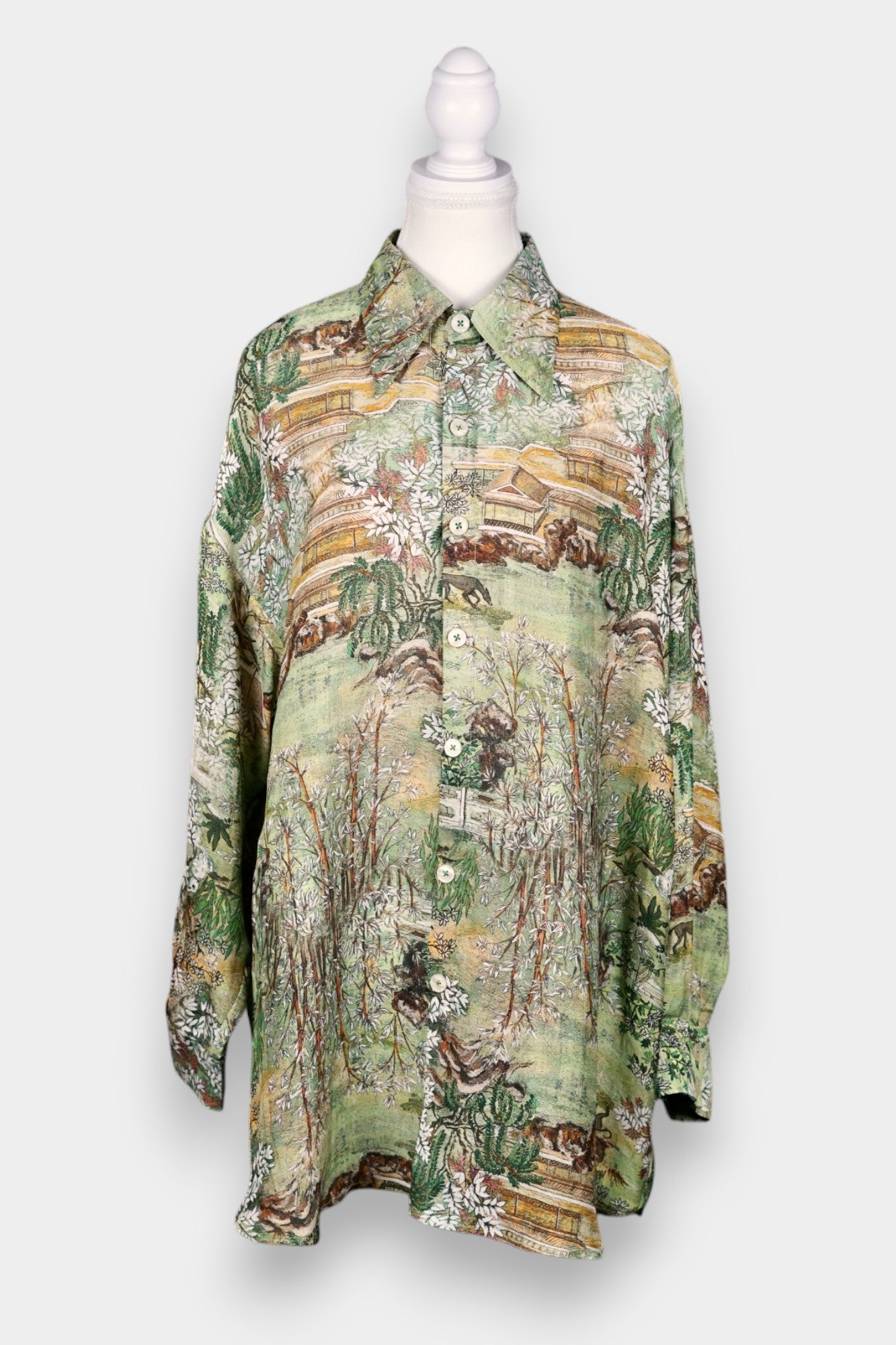 Printed Tussah Silk Oversized Shirt | Garden Motif