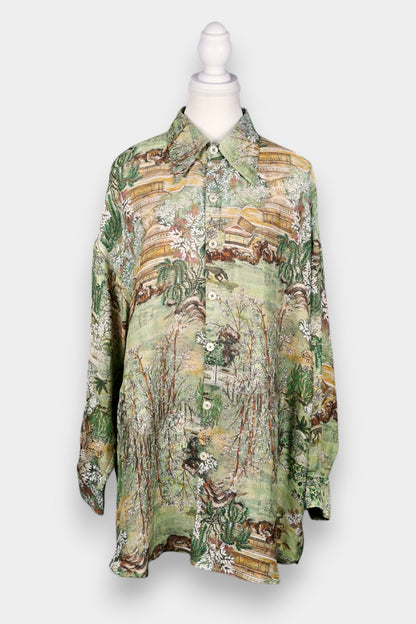 Tussah Silk Landscape Print Oversized Shirt