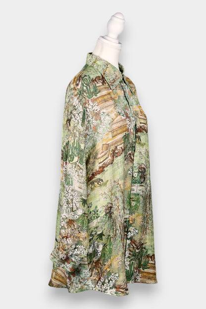 Tussah Silk Landscape Print Oversized Shirt