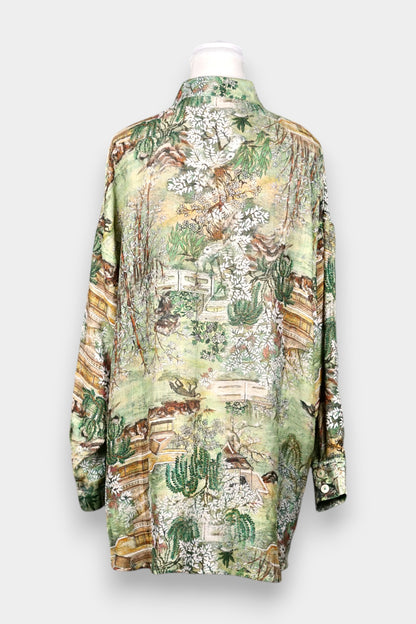 Tussah Silk Landscape Print Oversized Shirt