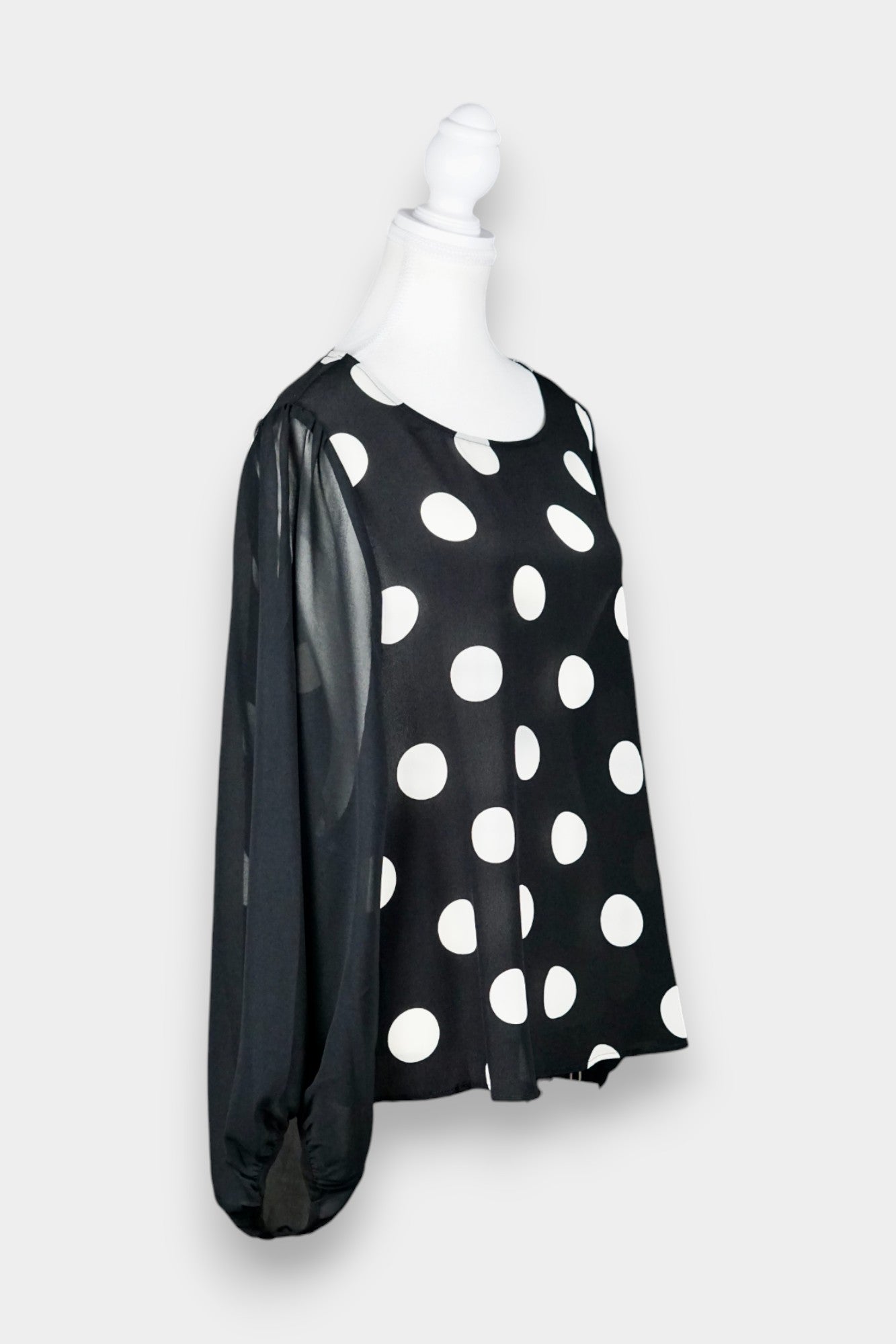 Polka Dot Top with Sheer Balloon Sleeves | Black & White