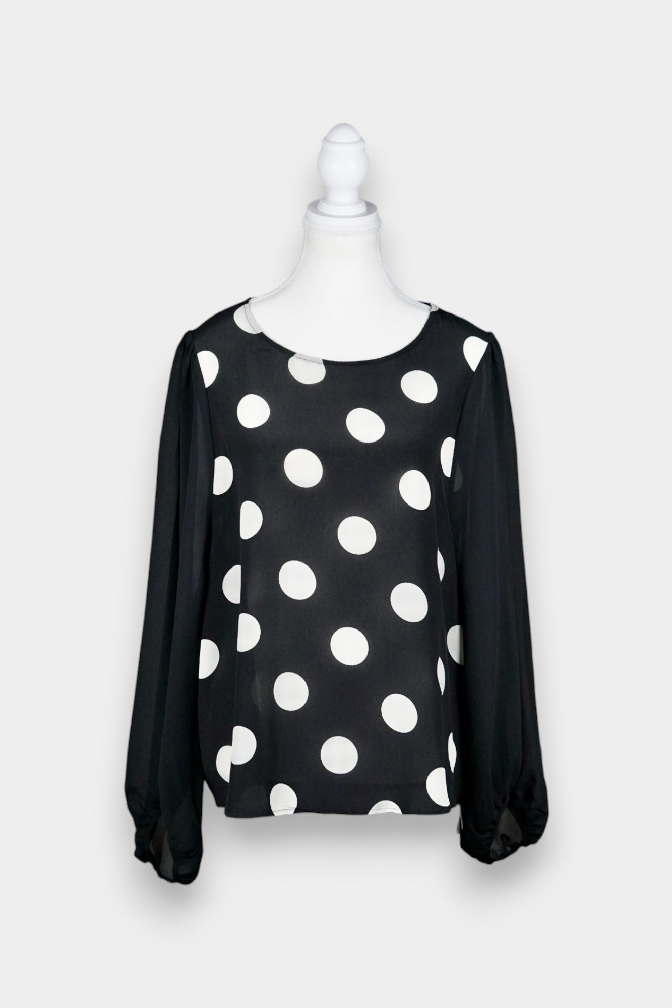 Polka Dot Top with Sheer Balloon Sleeves | Black & White