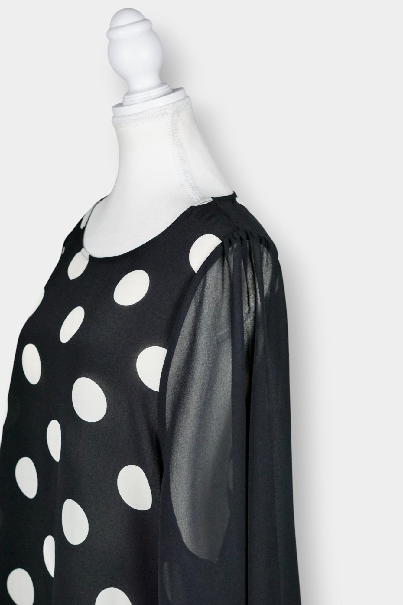Polka Dot Top with Sheer Balloon Sleeves | Black & White