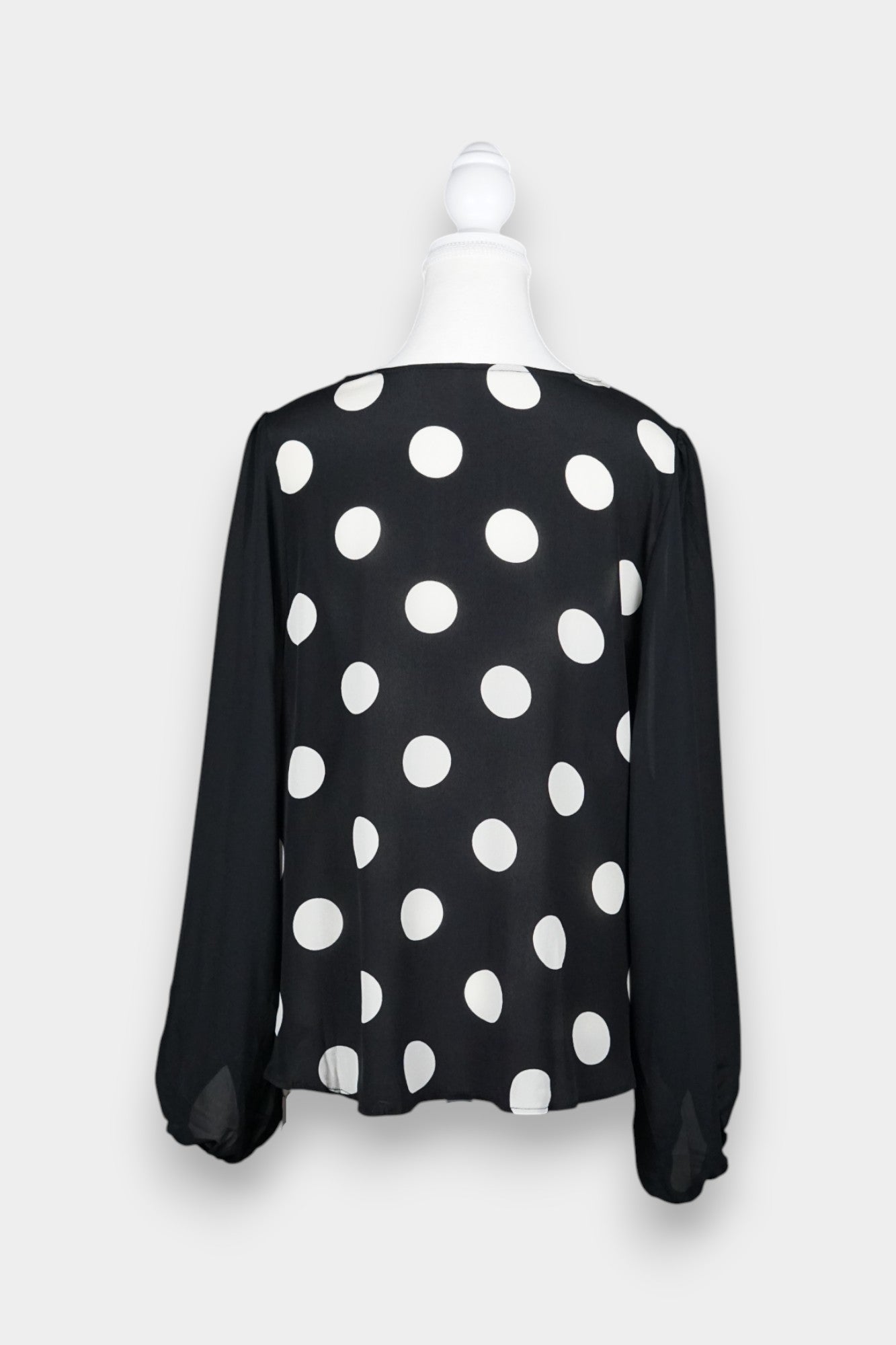 Polka Dot Top with Sheer Balloon Sleeves | Black & White