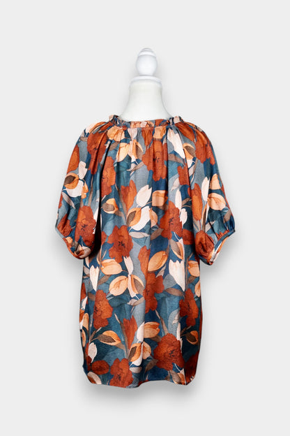 Mulberry Silk Floral Drawstring Blouse