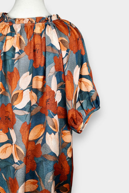 Mulberry Silk Floral Drawstring Blouse