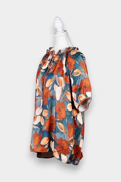 Mulberry Silk Floral Drawstring Blouse