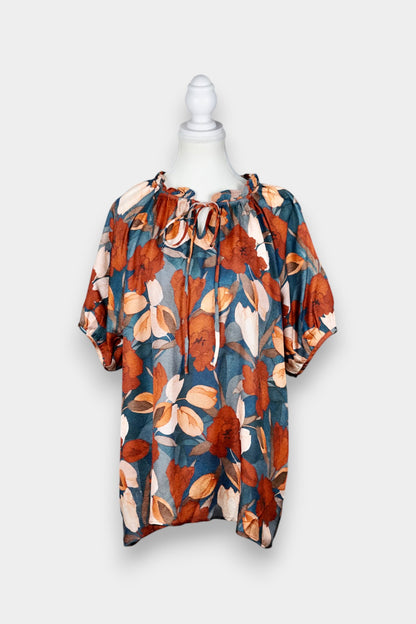 Mulberry Silk Floral Drawstring Blouse