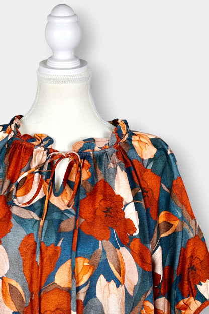 Mulberry Silk Floral Drawstring Blouse