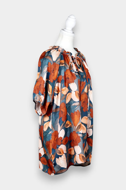 Mulberry Silk Floral Drawstring Blouse