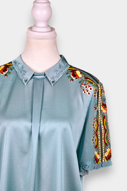 Mulberry Silk Embroidered Collar Short Sleeve Top