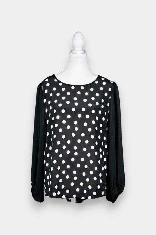 Silk Blouse with Polka Dot Print in Black & White