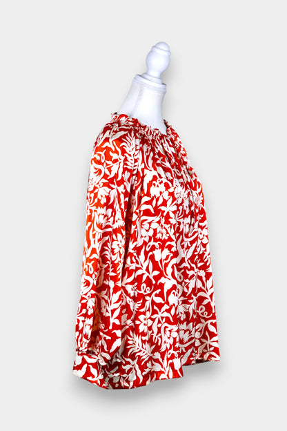 Mulberry Silk Botanical Drawstring Blouse