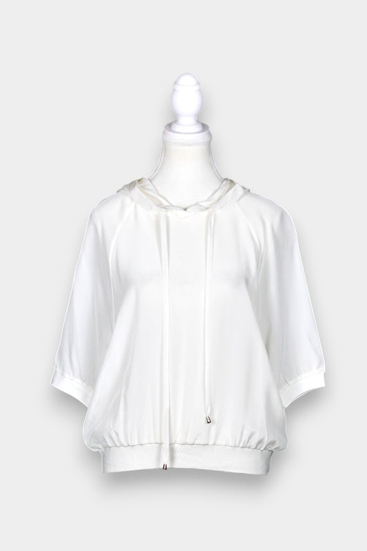 Mulberry Silk Hooded Top | White Short Sleeve Hoodie