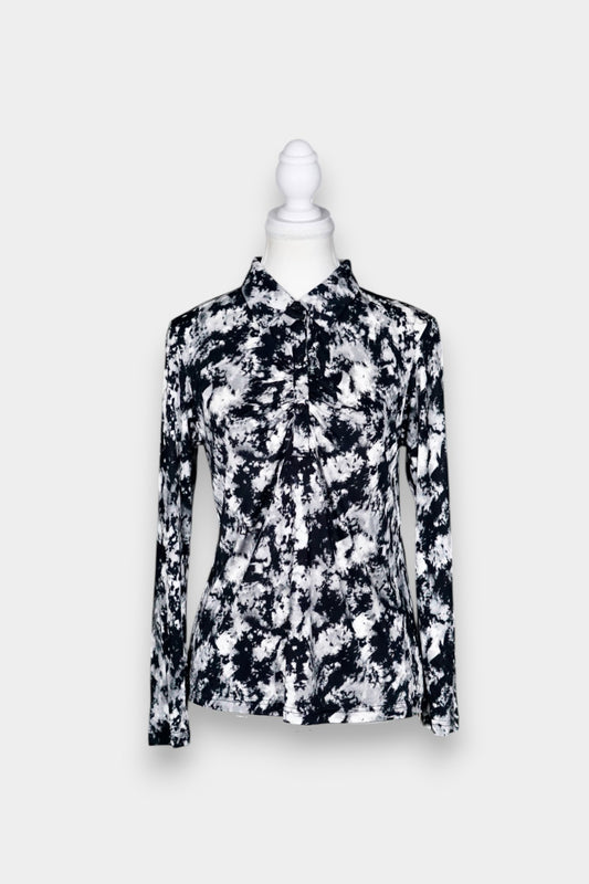 Printed Silk Button-Up Shirt | Black & White Abstract