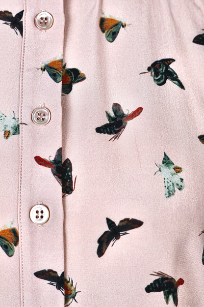 Mulberry Silk Butterfly Print Tie-Sleeve Blouse