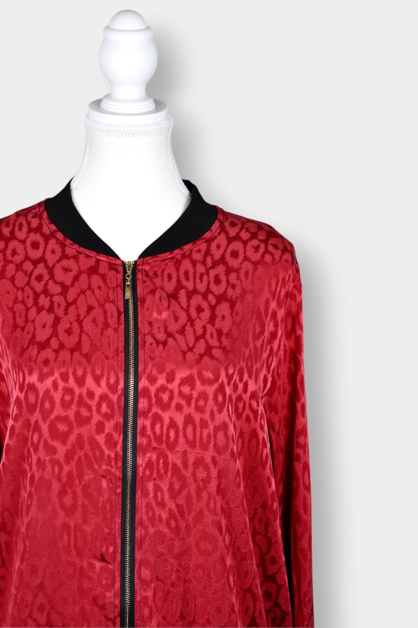 Jacquard Silk Bomber Jacket with Leopard Print in Red