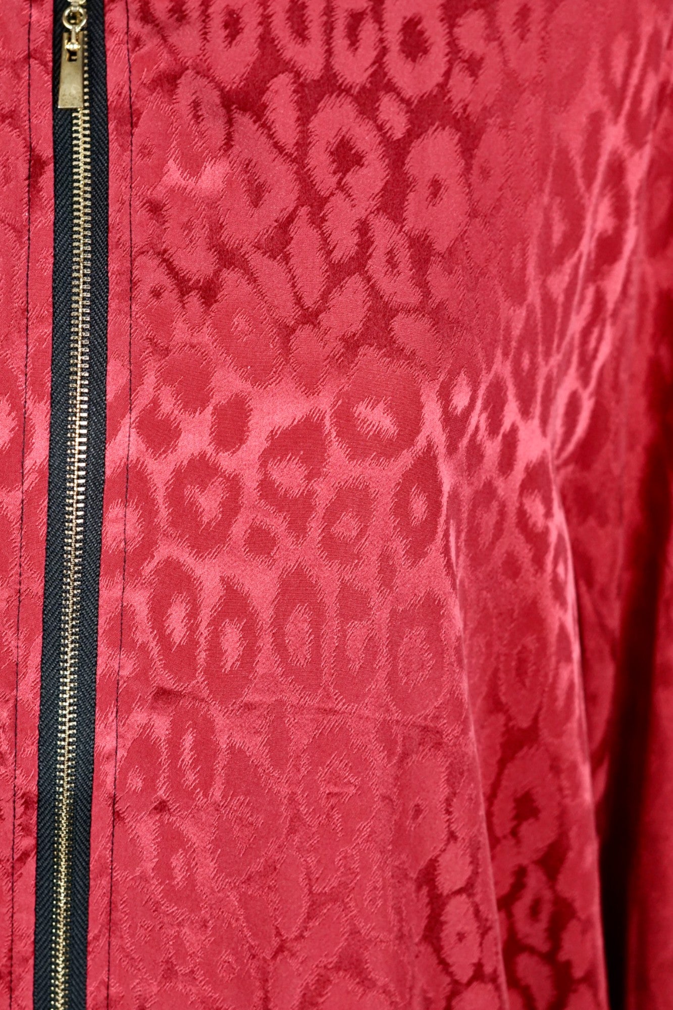 Jacquard Silk Bomber Jacket with Leopard Print in Red