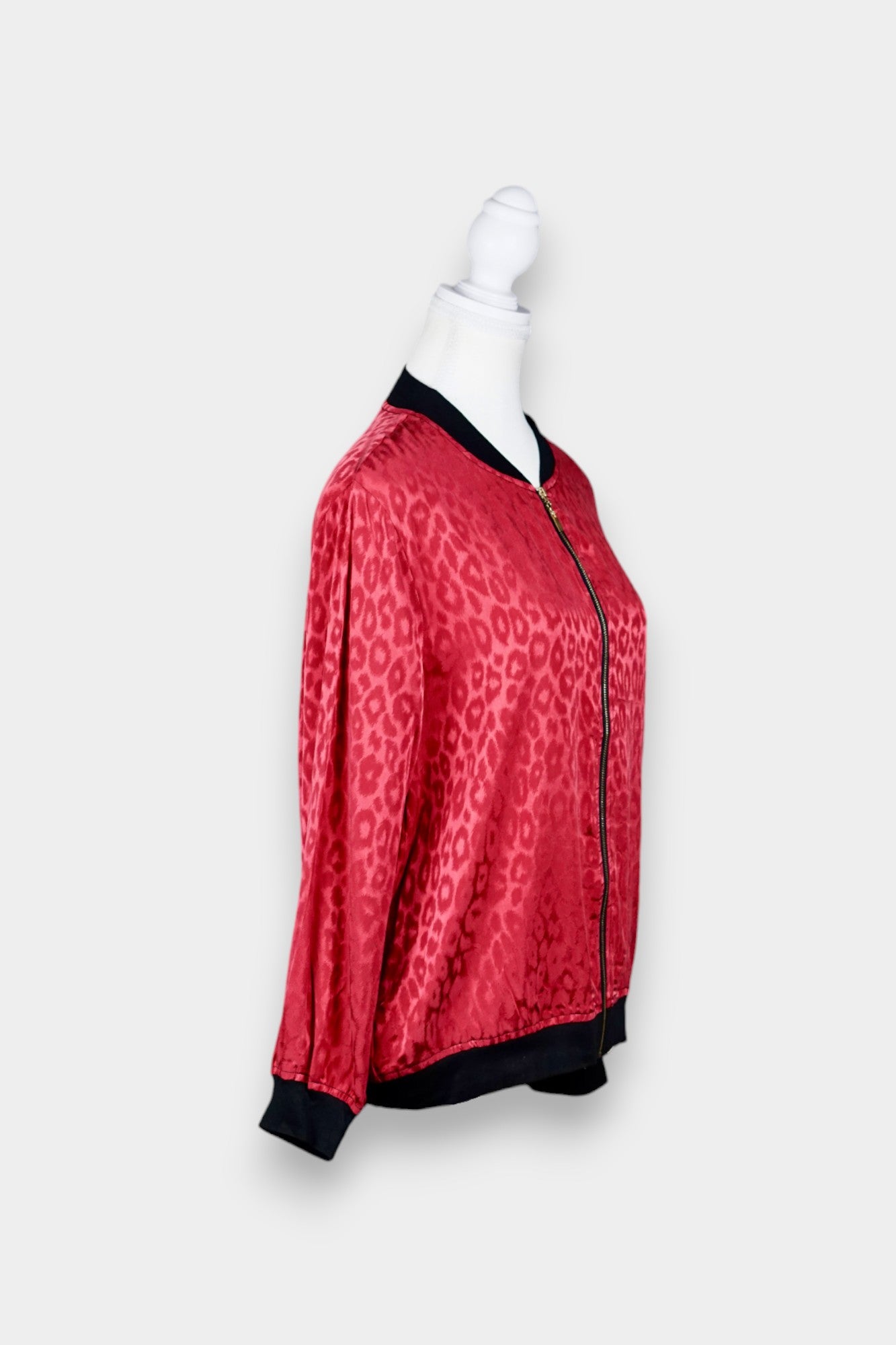 Jacquard Silk Bomber Jacket with Leopard Print in Red