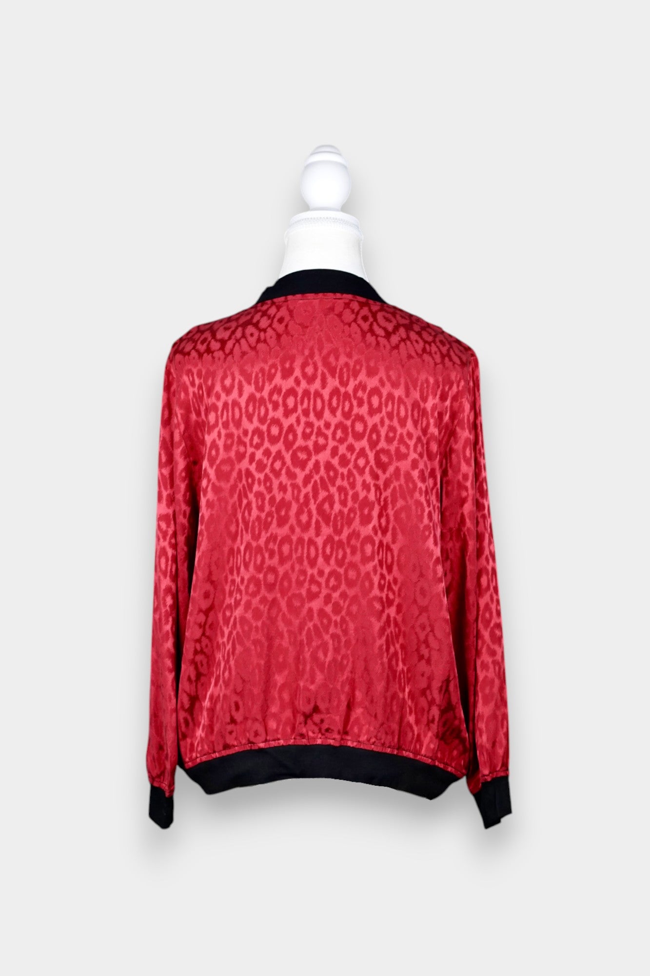 Jacquard Silk Bomber Jacket with Leopard Print in Red