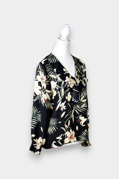 Mulberry Silk Floral V-Neck Blouse