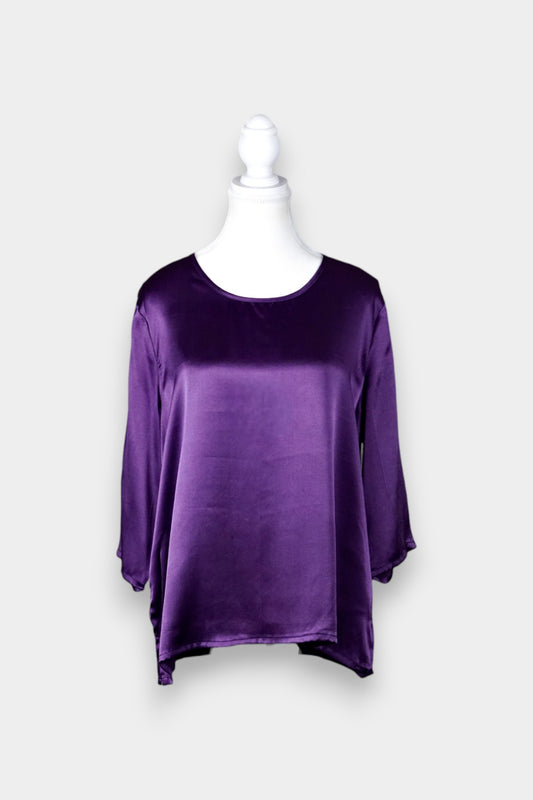 Pure Silk Satin Blouse in Royal Purple