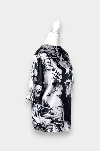 Mulberry Silk Abstract Print Short Sleeve Blouse