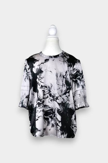 Mulberry Silk Abstract Print Short Sleeve Blouse