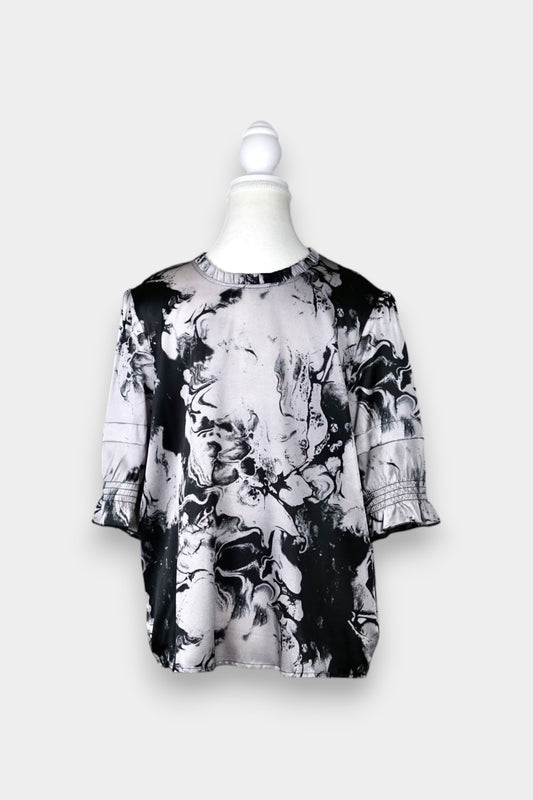 Silk Blouse with Abstract Print | Black & Grey