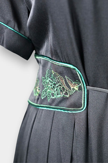 Mulberry Silk Embroidered Waist-Tie Midi Dress