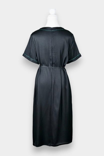 Mulberry Silk Embroidered Waist-Tie Midi Dress