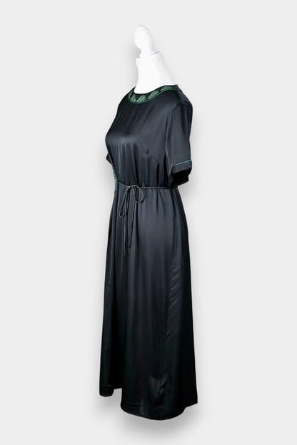 Mulberry Silk Embroidered Waist-Tie Midi Dress