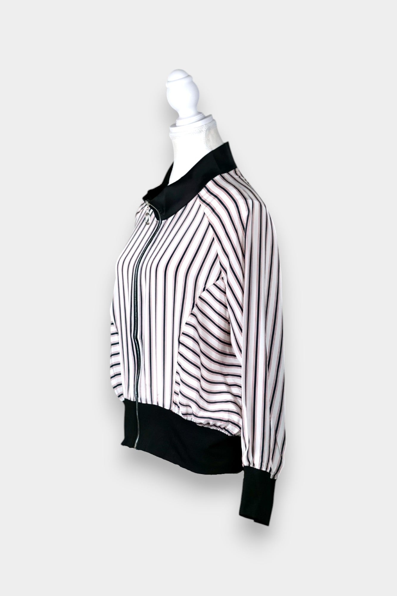 Printed Silk Bomber Jacket with Stripe Print