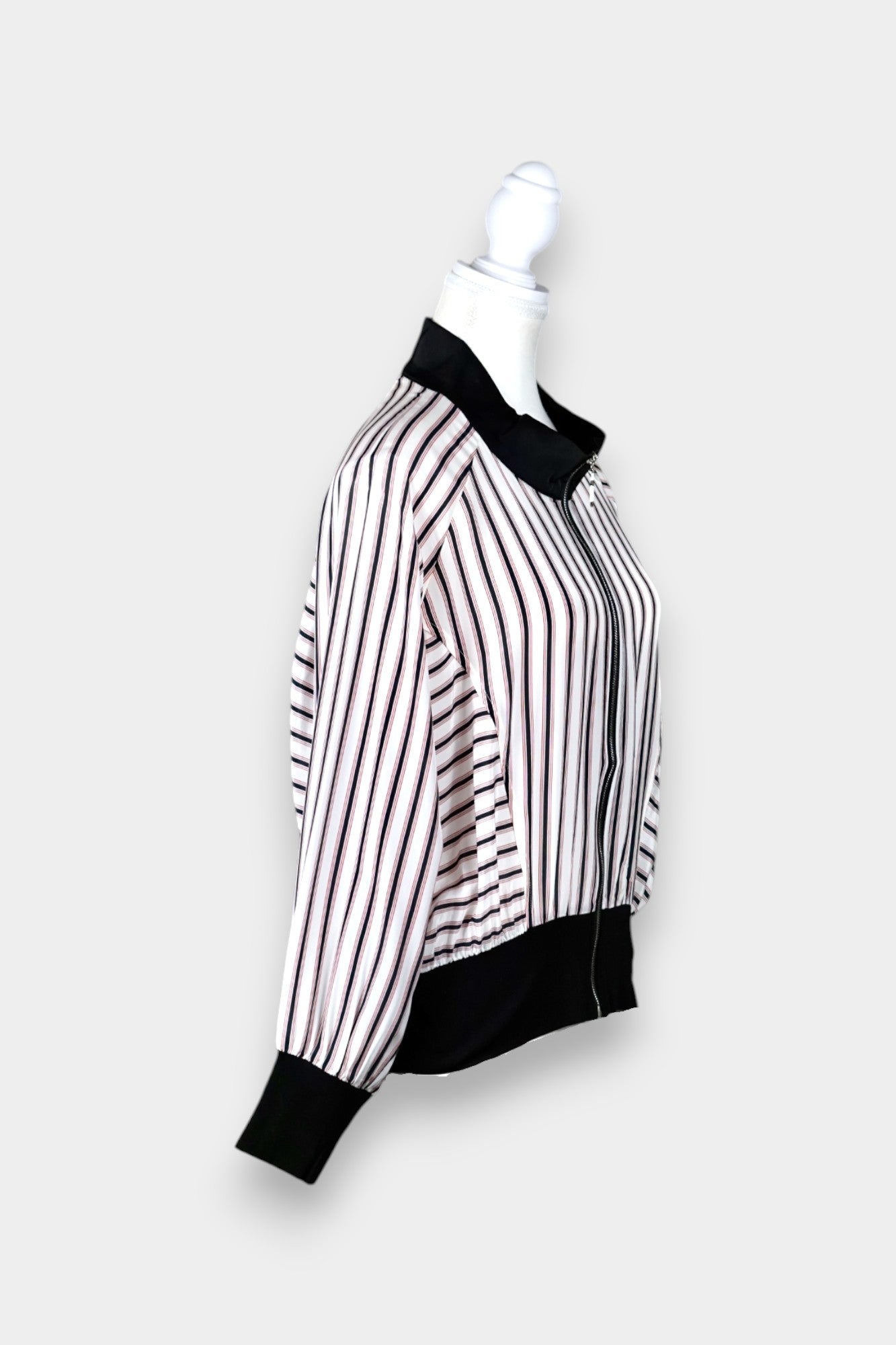 Printed Silk Bomber Jacket with Stripe Print