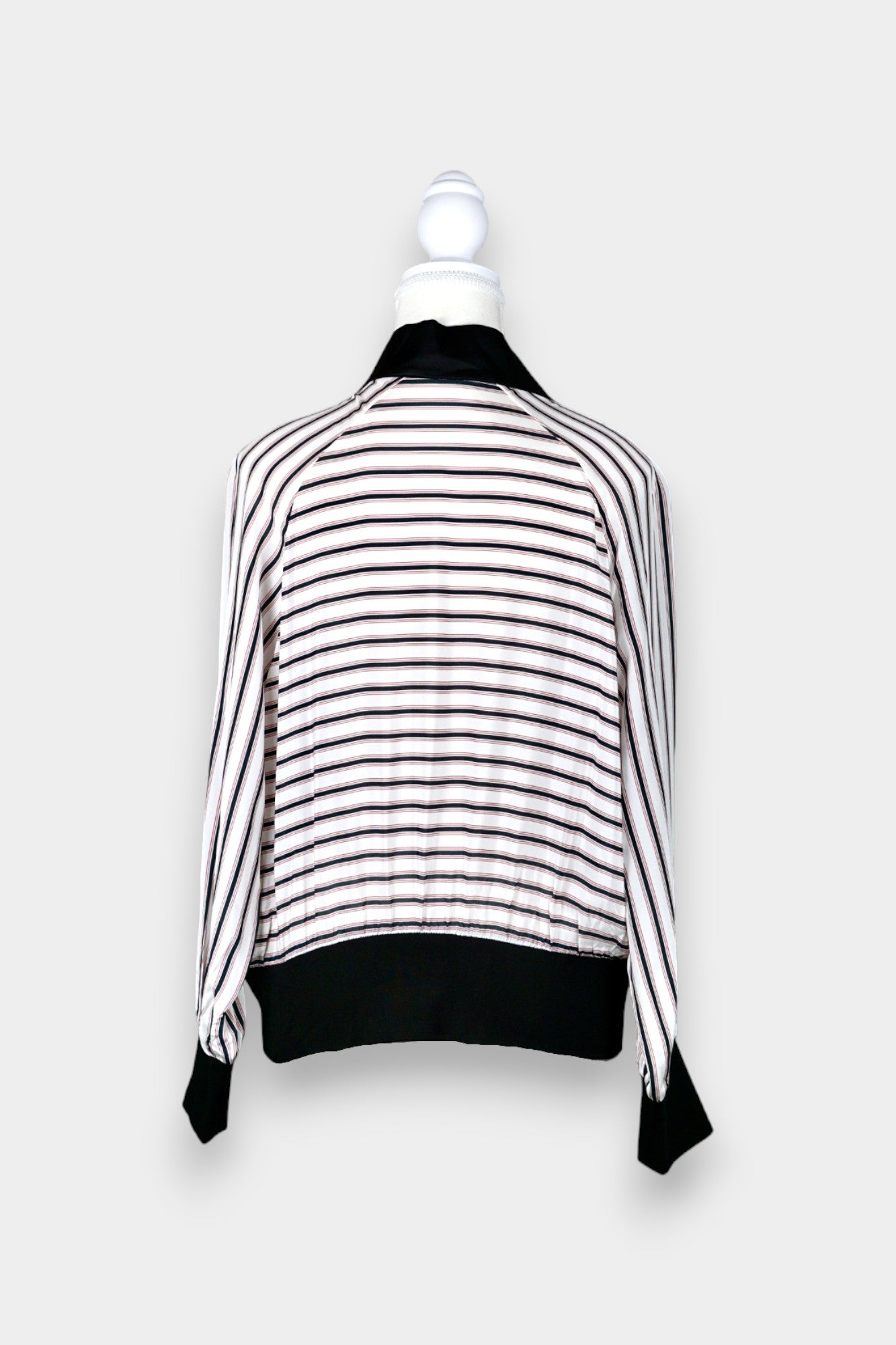 Printed Silk Bomber Jacket with Stripe Print