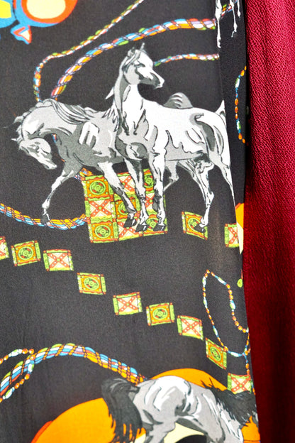 Mulberry Silk Layered Print Midi Dress with Open Front Panel