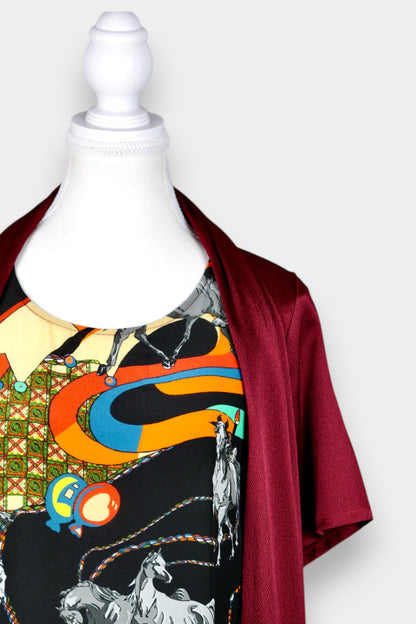 Mulberry Silk Layered Print Midi Dress with Open Front Panel