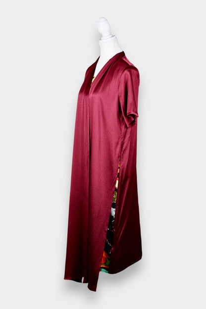 Mulberry Silk Layered Print Midi Dress with Open Front Panel