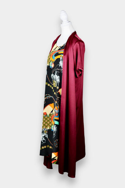 Mulberry Silk Layered Print Midi Dress with Open Front Panel