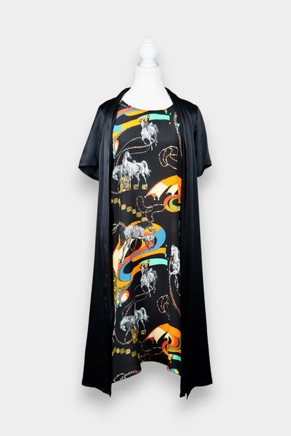 Mulberry Silk Layered Print Midi Dress with Open Front Panel