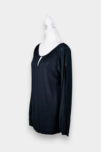 Mulberry Silk Long Sleeve Keyhole Neck Blouse