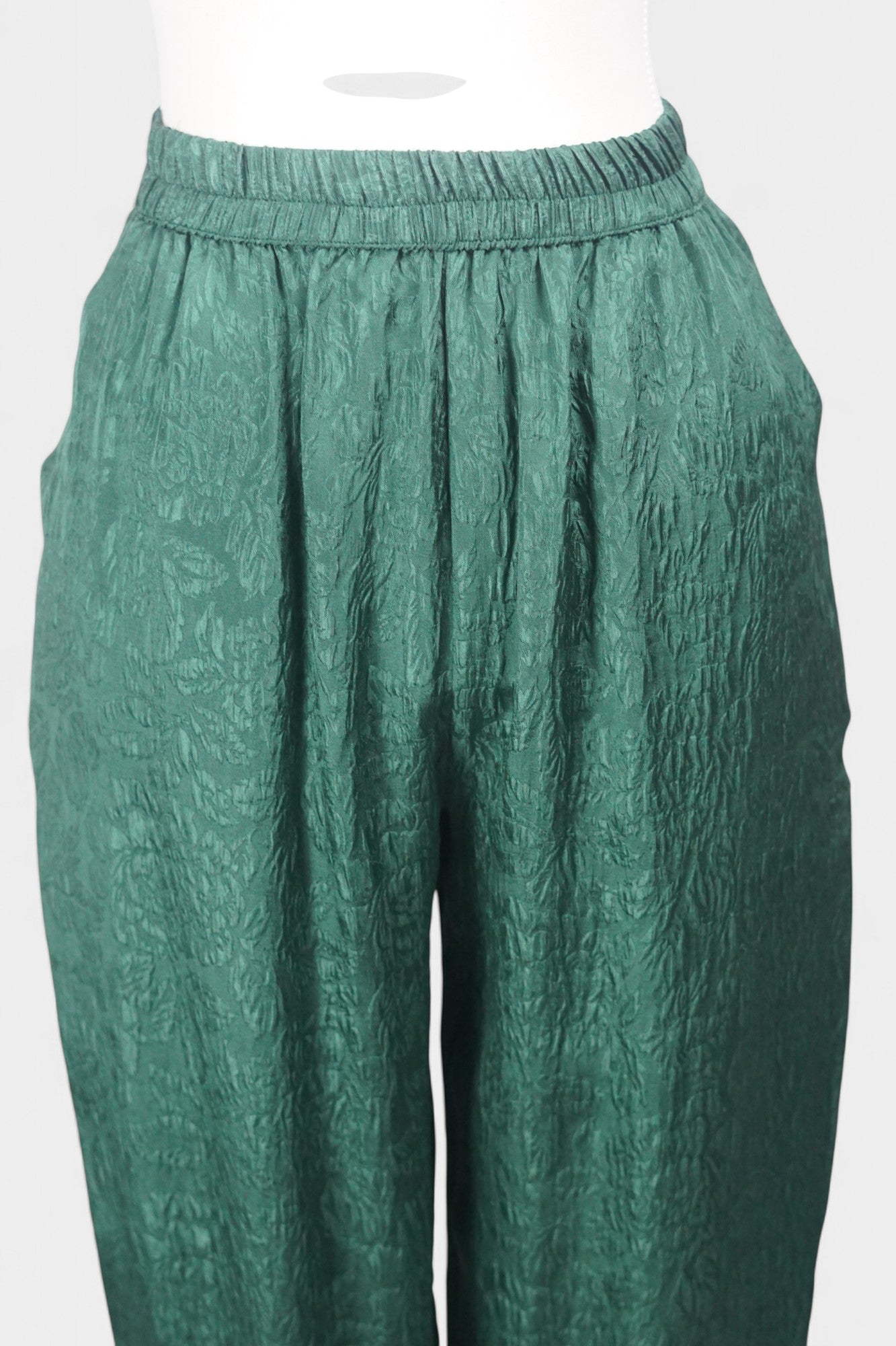 Handcrafted Emerald Silk Trousers | 100% Mulberry Silk Crinkle Texture Pants