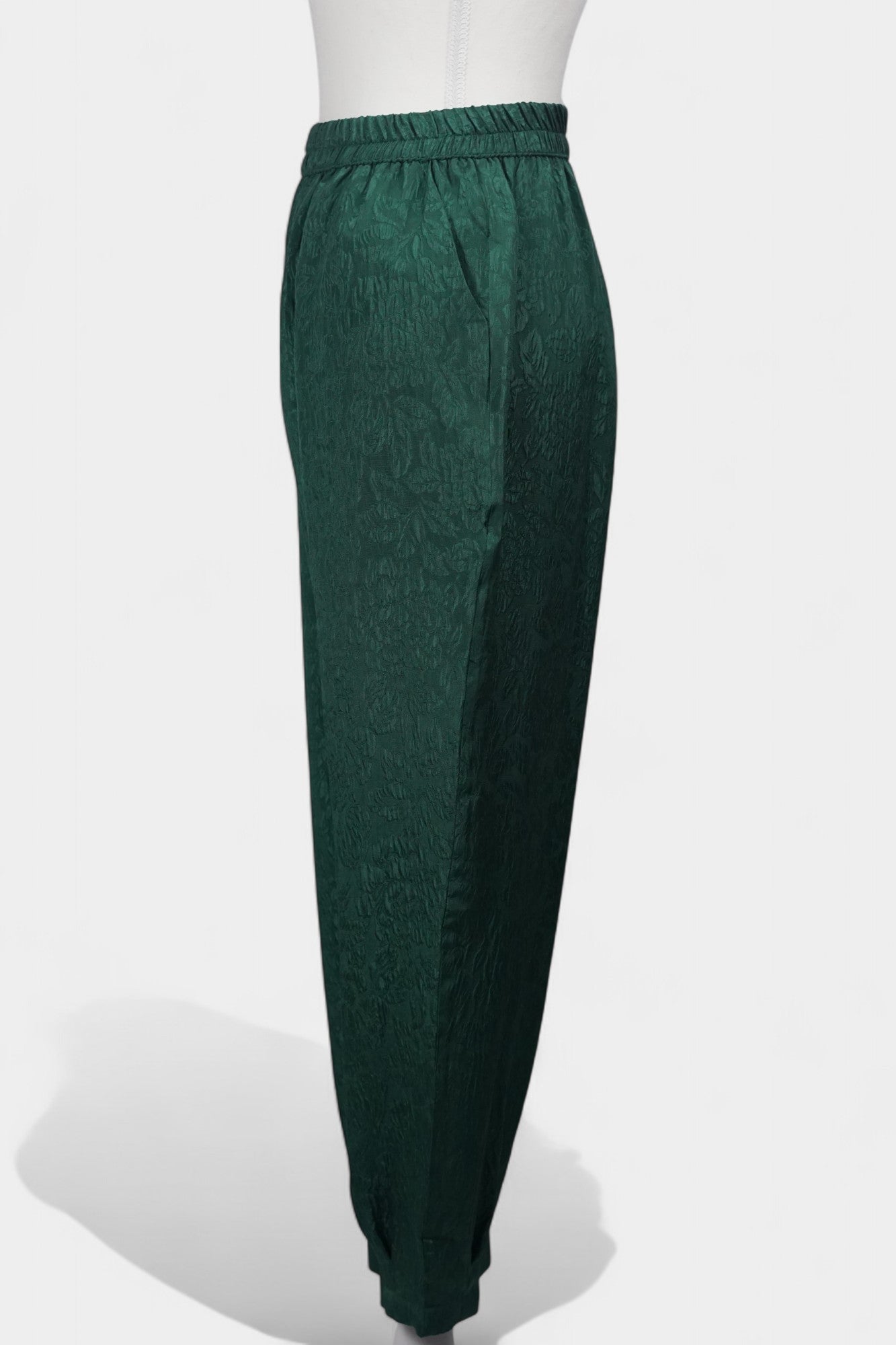 Handcrafted Emerald Silk Trousers | 100% Mulberry Silk Crinkle Texture Pants