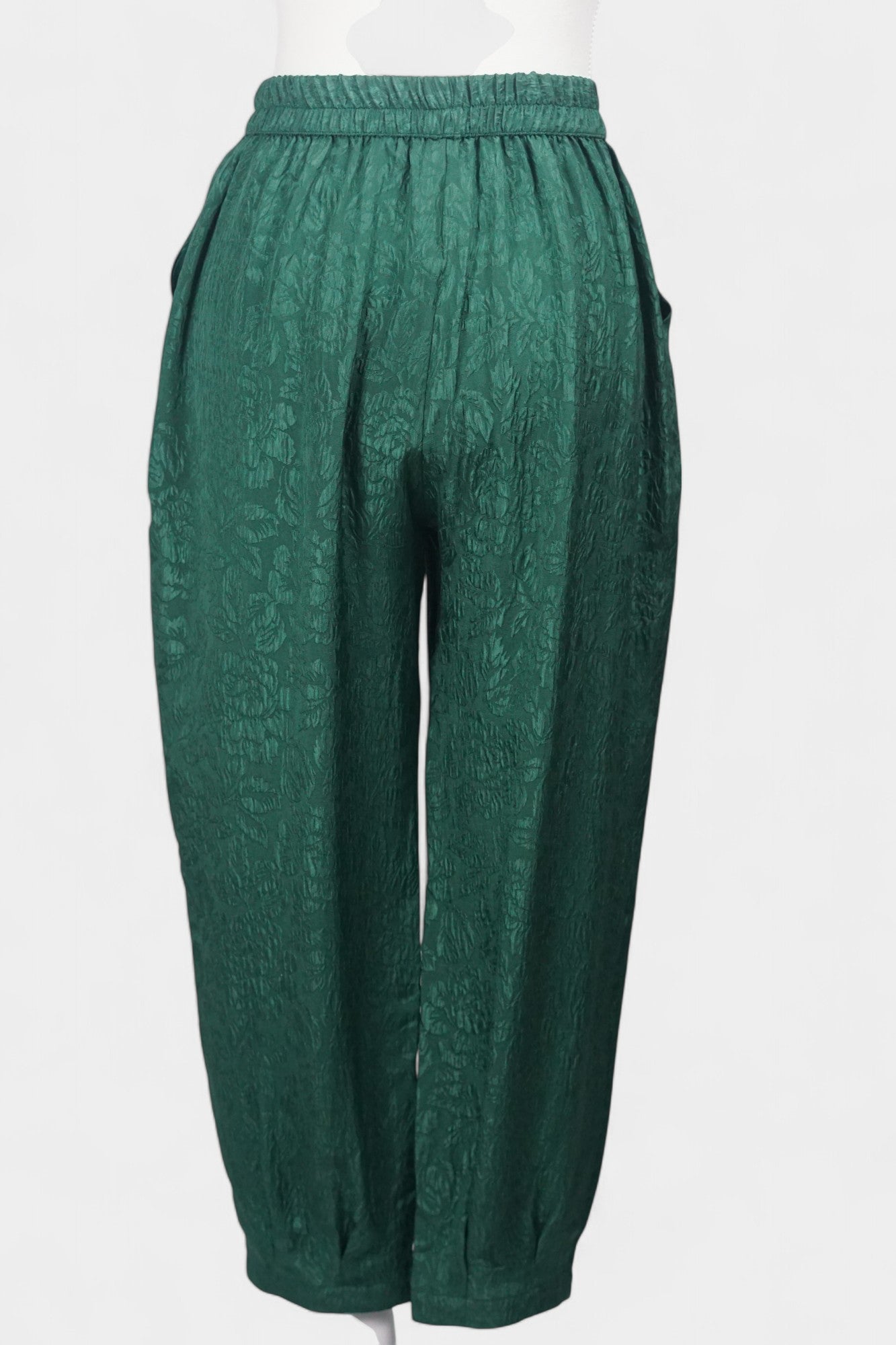 Handcrafted Emerald Silk Trousers | 100% Mulberry Silk Crinkle Texture Pants