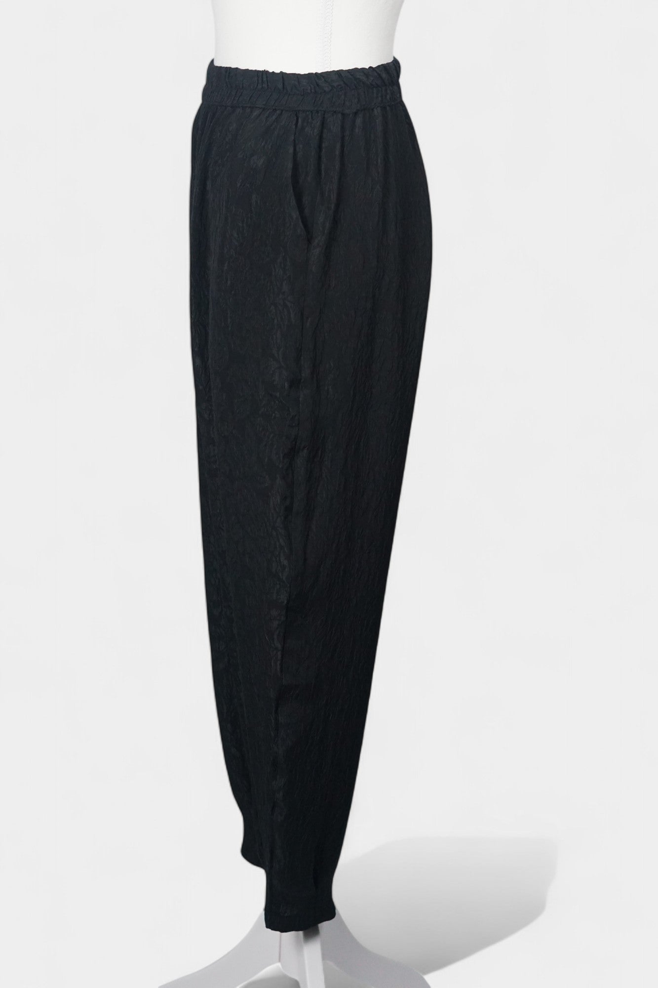 Handcrafted Black Mulberry Silk Trousers | 100% Crinkle Texture Silk Pants