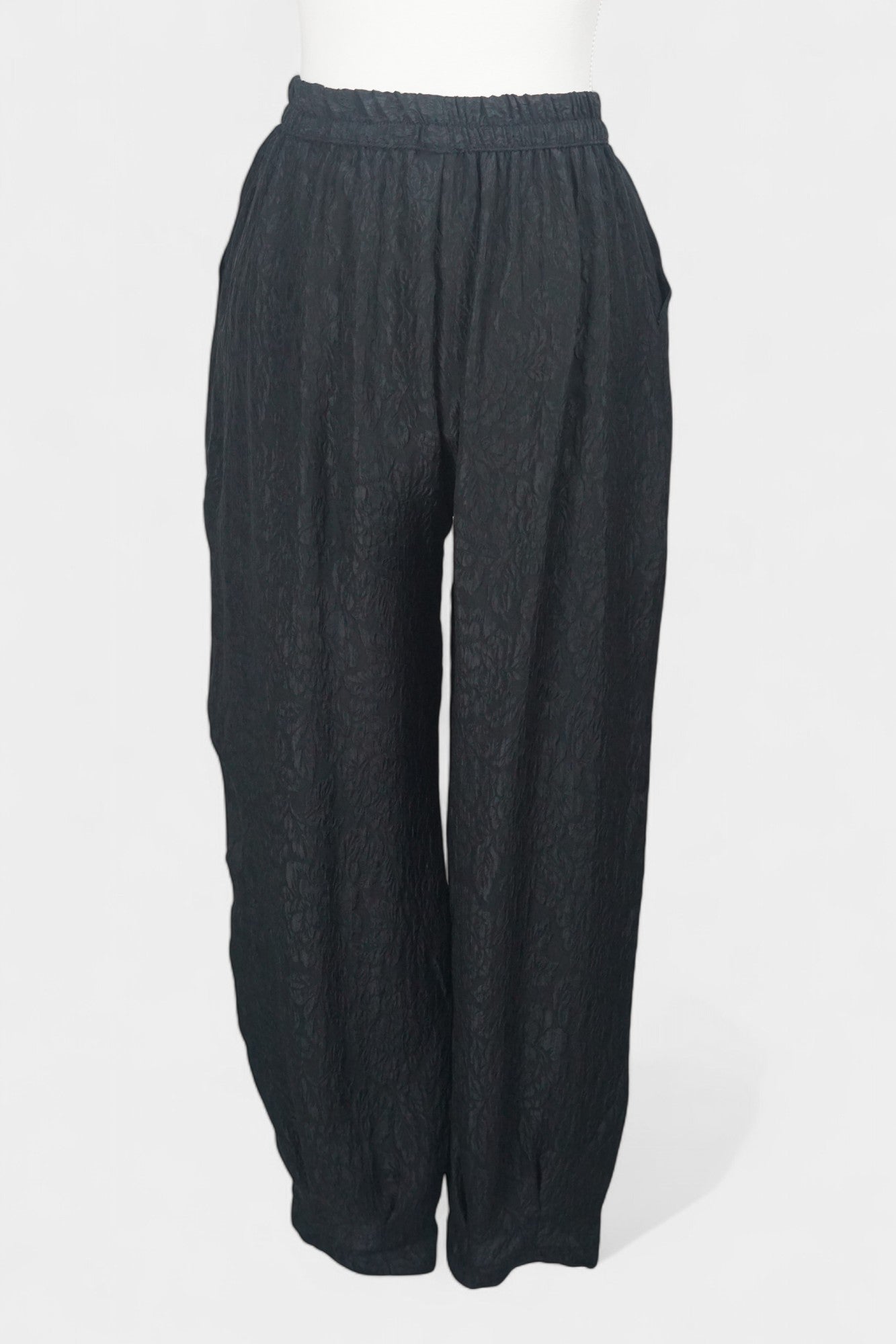 Handcrafted Black Mulberry Silk Trousers | 100% Crinkle Texture Silk Pants