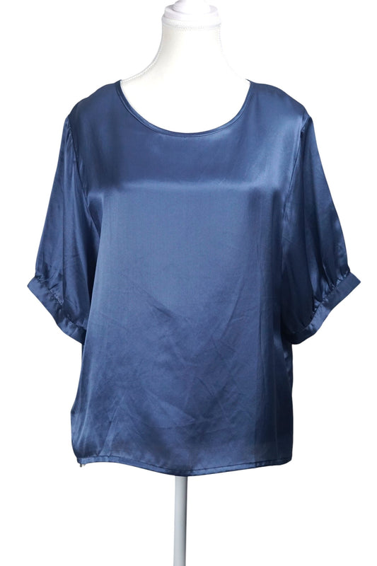 Elegant Blue Mulberry Silk Top | Short-Sleeve Blouse | 100% Silk