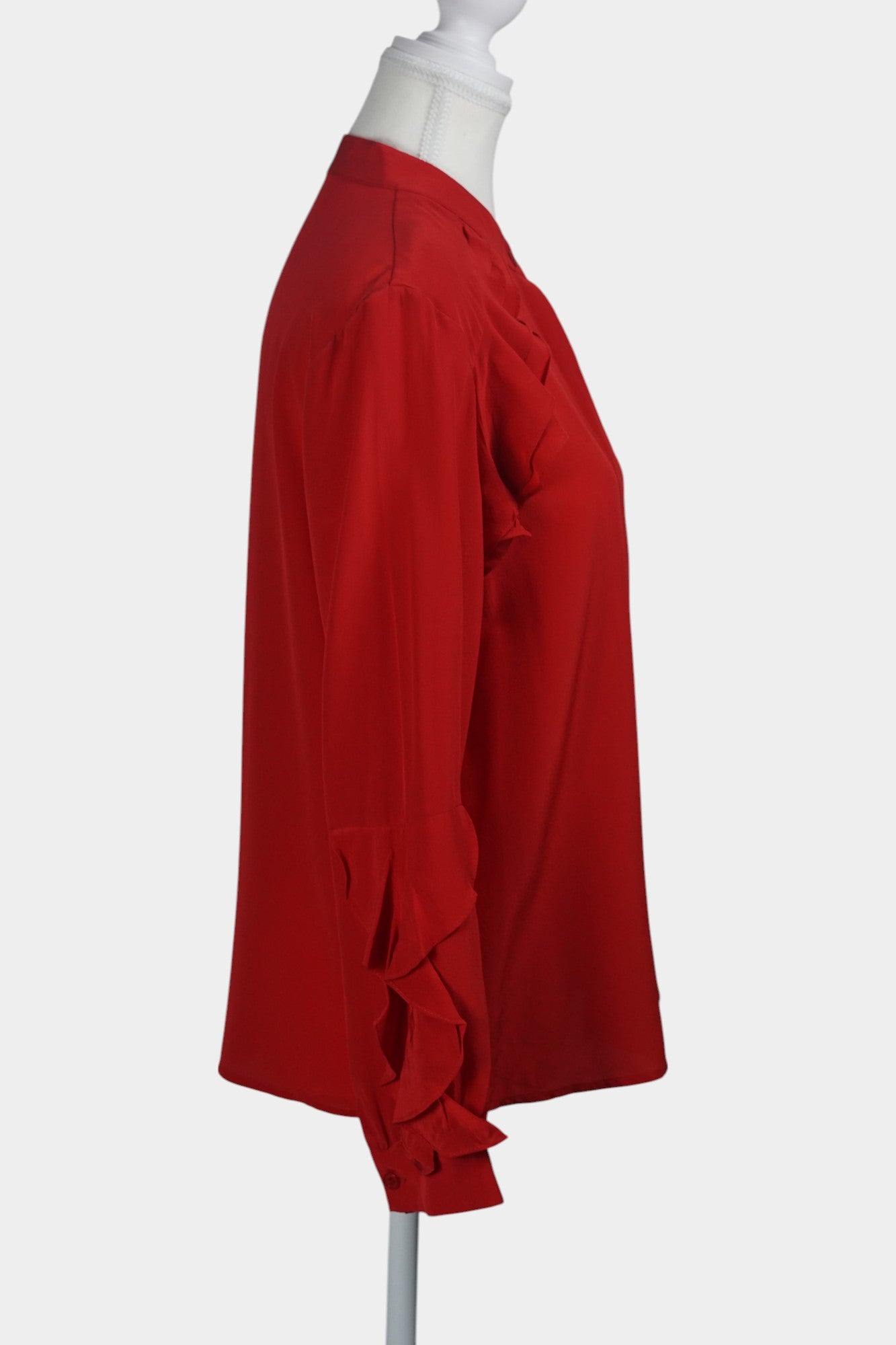 Vibrant Red Mulberry Silk Blouse | Ruffled Long-Sleeve Shirt | 100% Silk