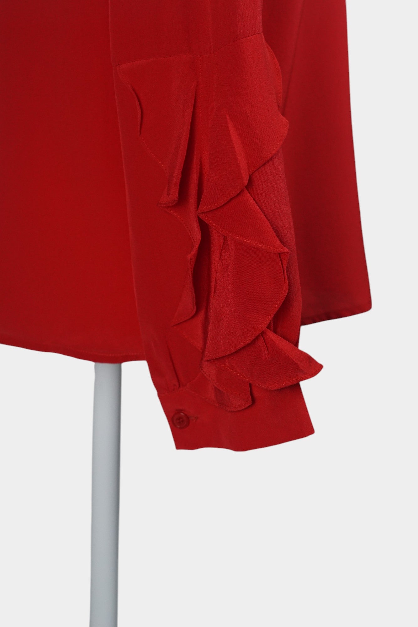 Vibrant Red Mulberry Silk Blouse | Ruffled Long-Sleeve Shirt | 100% Silk